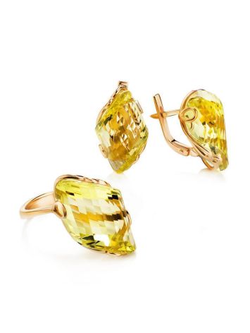 Golden Latch Back Earrings With Citrine, image , picture 3