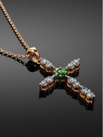 Golden Cross Necklace With Emeralds And Diamonds, image , picture 2