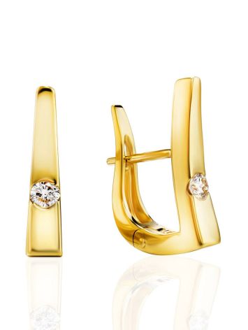 Golden Latch Back Earrings With Diamonds, image 