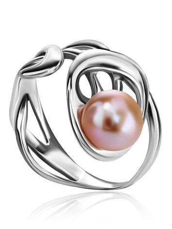 Ornate Silver Ring With Creamrose Cultured Pearl The Serene, Ring Size: 6 / 16.5, image , picture 2