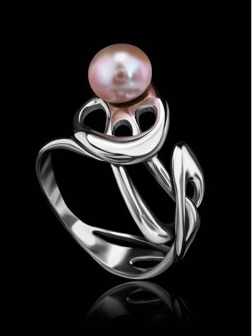 Ornate Silver Ring With Creamrose Cultured Pearl The Serene, Ring Size: 6 / 16.5, image , picture 3