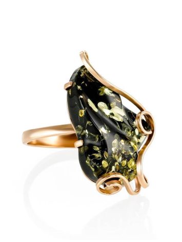 Golden Cocktail Ring With Green Amber The Rialto, Ring Size: Adjustable, image 