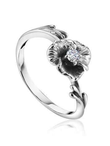 White Gold Floral Ring With Diamond Centerstone, Ring Size: 5.5 / 16, image 