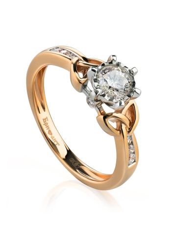 Golden Floral Ring With White Diamonds, Ring Size: 6.5 / 17, image 