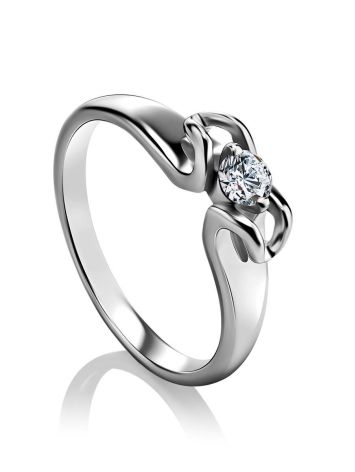 Sterling Silver Floral Ring With Solitaire Crystal, Ring Size: 5.5 / 16, image 