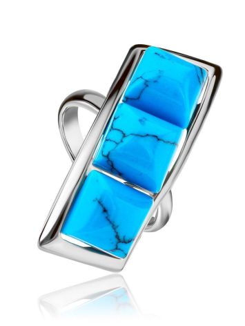 Geometric Silver Ring With Reconstructed Turquoise Centerpieces, Ring Size: 6.5 / 17, image , picture 4