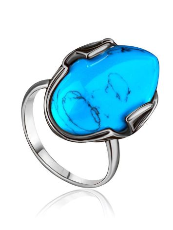 Серебряное кольцо с бирюзой в классическом стиле, Ring Size: 7 / 17.5, image 