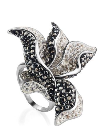 Silver Floral Ring With Dark Crystals The Jungle, Ring Size: 6.5 / 17, image 