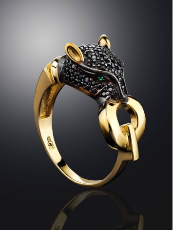 Golden Panther Ring With Crystals, Ring Size: 8 / 18, image , picture 2