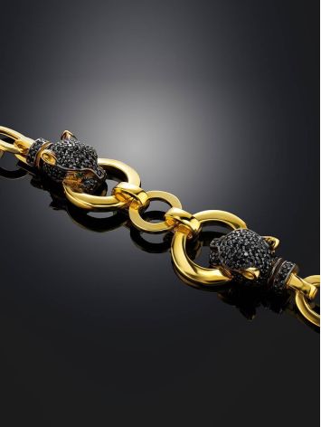 Golden Chain Bracelet With Crystal Encrusted Panthers, image , picture 2