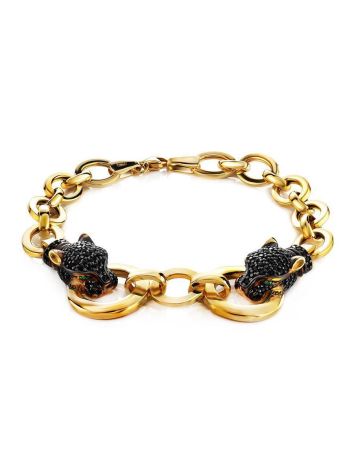 Golden Chain Bracelet With Crystal Encrusted Panthers, image 
