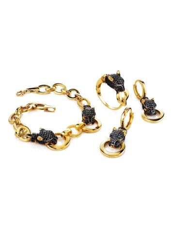 Golden Chain Bracelet With Crystal Encrusted Panthers, image , picture 3