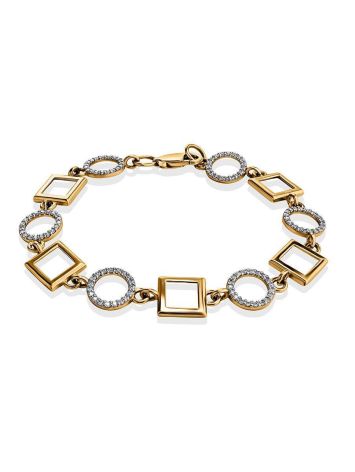 Geometric Golden Link Bracelet With Crystals, image 
