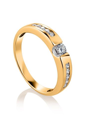 Golden Ring With White Diamonds, Ring Size: 6 / 16.5, image 