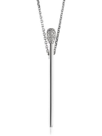 Stylish Silver Pendant Necklace With Crystals, Length: 40, image 