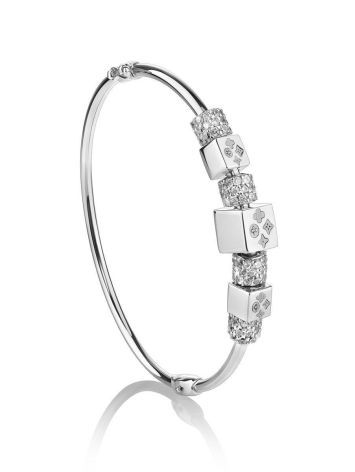 White Gold Bangle Bracelet With Crystals, image 