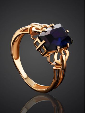 Geometric Golden Ring With Synthetic Sapphire, Ring Size: 8 / 18, image , picture 2