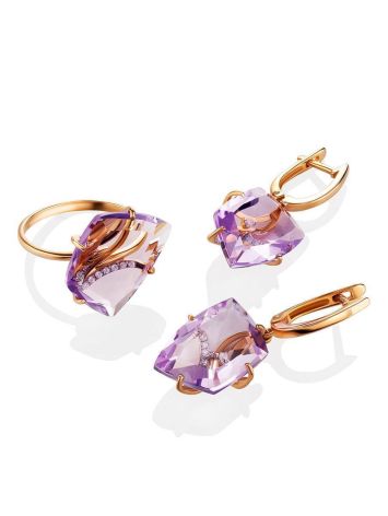 Amethyst Golden Cocktail Ring With Crystals, Ring Size: 6.5 / 17, image , picture 4