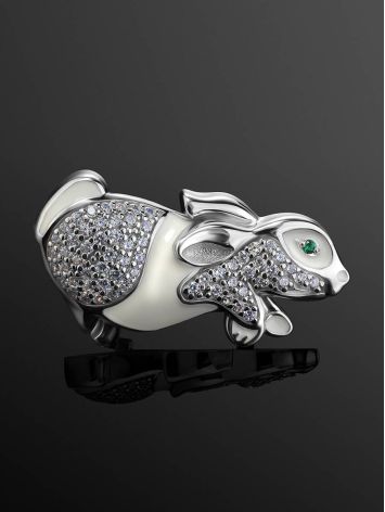 Silver Enamel Rabbit Brooch With Crystals, image , picture 2