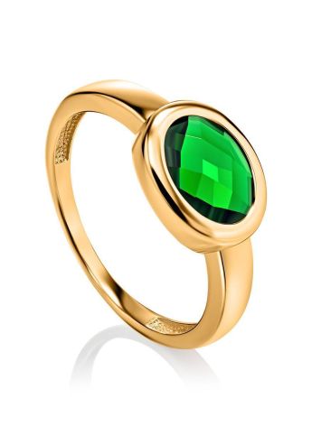 Classy Golden Ring With Green Crystal, Ring Size: 9 / 19, image 