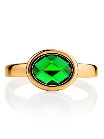 Classy Golden Ring With Green Crystal, Ring Size: 9 / 19, image , picture 3