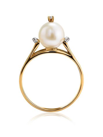Golden Ring With Pearl And Crystals The Serene, Ring Size: 8.5 / 18.5, image , picture 3