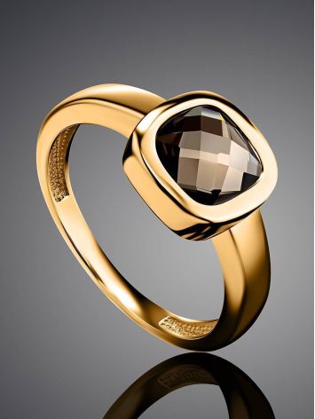 Classic Golden Ring With Smoky Quartz, Ring Size: 7 / 17.5, image , picture 2