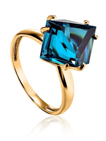 Golden Ring With Blue Synthetic Topaz, Ring Size: 6 / 16.5, image 