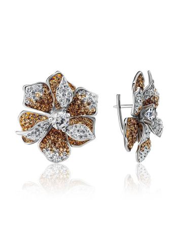 Silver Floral Earrings With Crystals The Jungle, image 