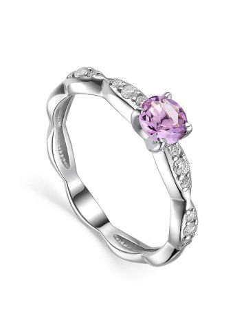 Classy Amethyst Silver Ring With Crystals, Ring Size: 5.5 / 16, image 