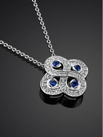 Silver Necklace With Blue And White Crystals, Length: 45, image , picture 2