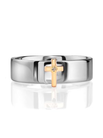 Silver Band Ring With Golden Diamond Cross The Diva, Ring Size: 6.5 / 17, image , picture 3