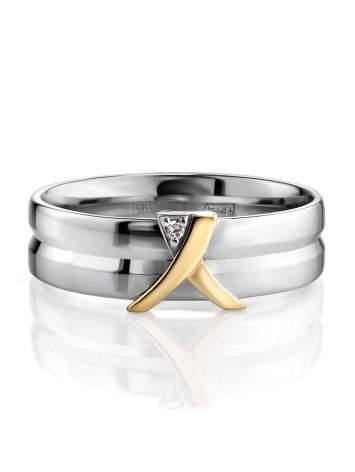 Double Band Silver Ring With Diamond And Golden Detail The Diva, Ring Size: 6 / 16.5, image , picture 3
