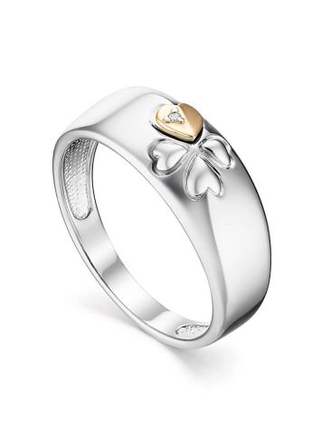 Silver Gold Diamond Ring With Clover Shaped Details The Diva, Ring Size: 7 / 17.5, image 