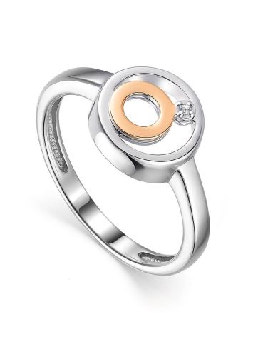 Geometric Silver Golden Diamond Ring The Diva, Ring Size: 6 / 16.5, image 