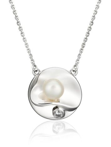 Adorable Silver Necklace With Cultured Pearl Pendant The Serene, image 