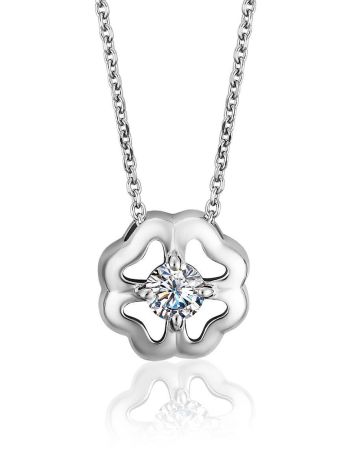 Romantic Silver Necklace With Four Petal Pendant And Crystal, image 