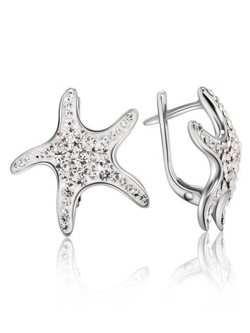 Silver Starfish Earrings With Crystals The Jungle, image 