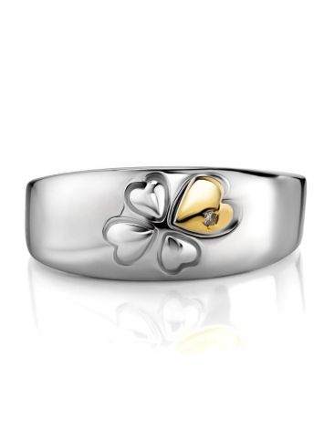Silver Gold Diamond Ring With Clover Shaped Details The Diva, Ring Size: 7 / 17.5, image , picture 3