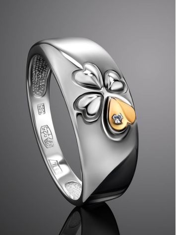 Silver Gold Diamond Ring With Clover Shaped Details The Diva, Ring Size: 7 / 17.5, image , picture 2