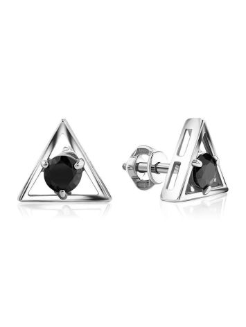 Triangle Silver Studs With Black Crystals The Aurora								, image 