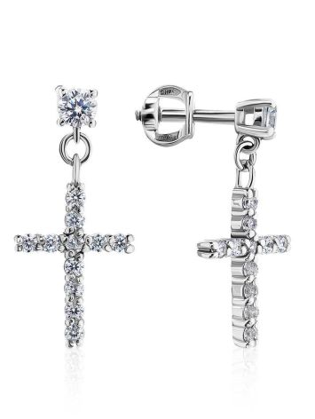 Sparkling Silver Cross Drop Earrings The Aurora								, image 
