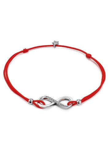 Red Lace Friendship Bracelet With Crystal Infinity Charm						, Length: 18, image 