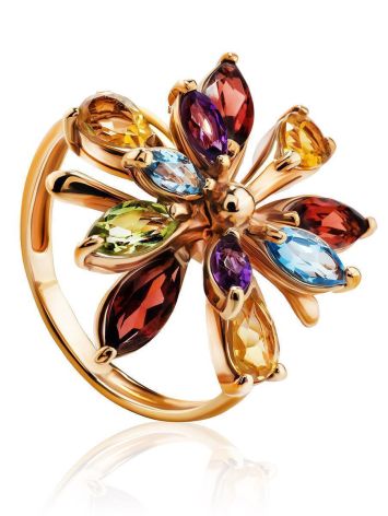 Bright Golden Ring With Multicolor Gemstones, Ring Size: 6.5 / 17, image 