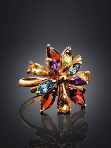 Bright Golden Ring With Multicolor Gemstones, Ring Size: 6.5 / 17, image , picture 2