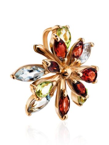 Floral Golden Pendant With Multicolor Gemstones, image 