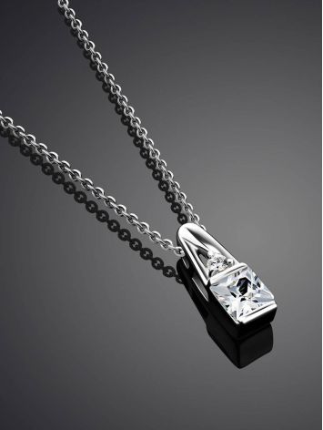 Silver Necklace With White Crystal Pendant, Length: 50, image , picture 2