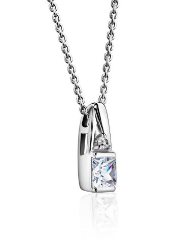 Silver Necklace With White Crystal Pendant, Length: 50, image , picture 3