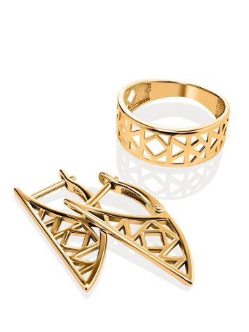 Geometric Gold Plated Ring, Ring Size: 6.5 / 17, image , picture 4