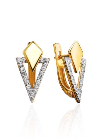 Amazing Gold Plated Earrings With White Crystals, image 